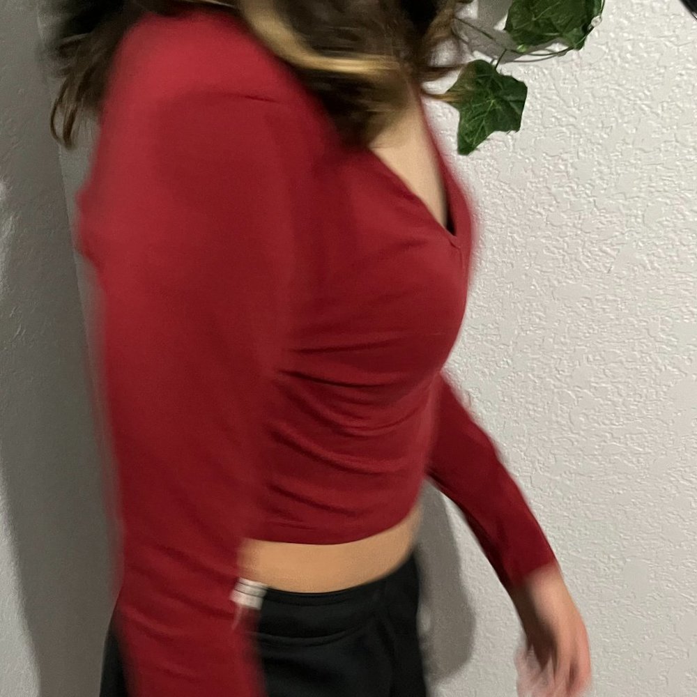 Long sleeved V- neck crop